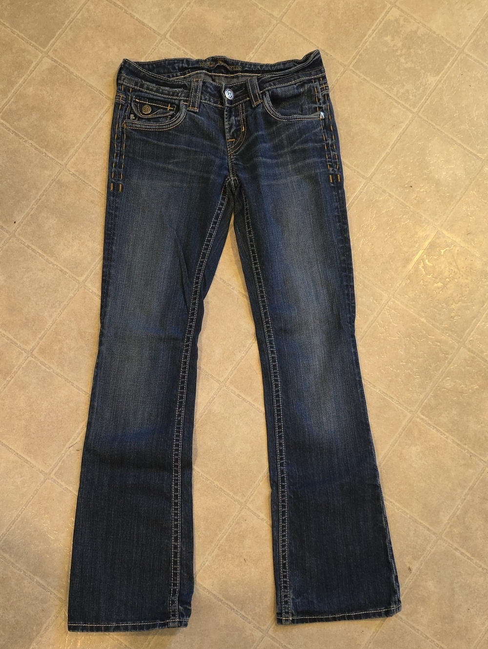 Mid-Rise Dark Blue Bootcut Jeans for Women